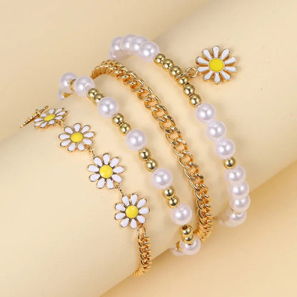 Elegant 4pc Daisy Pearl Jewelry Set