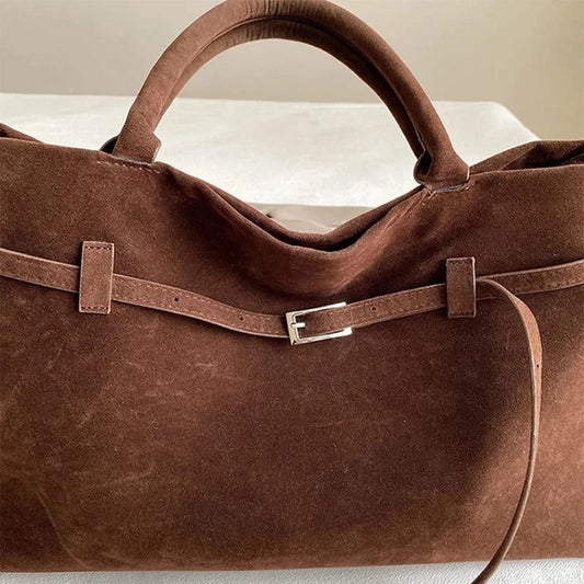 Large Brown Faux Suede Tote Bag