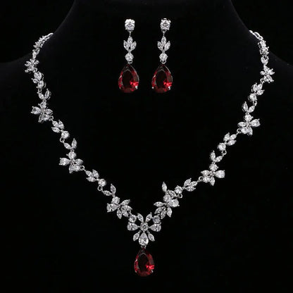 Luxury Retro Red Zirconia Wedding Jewelry Set