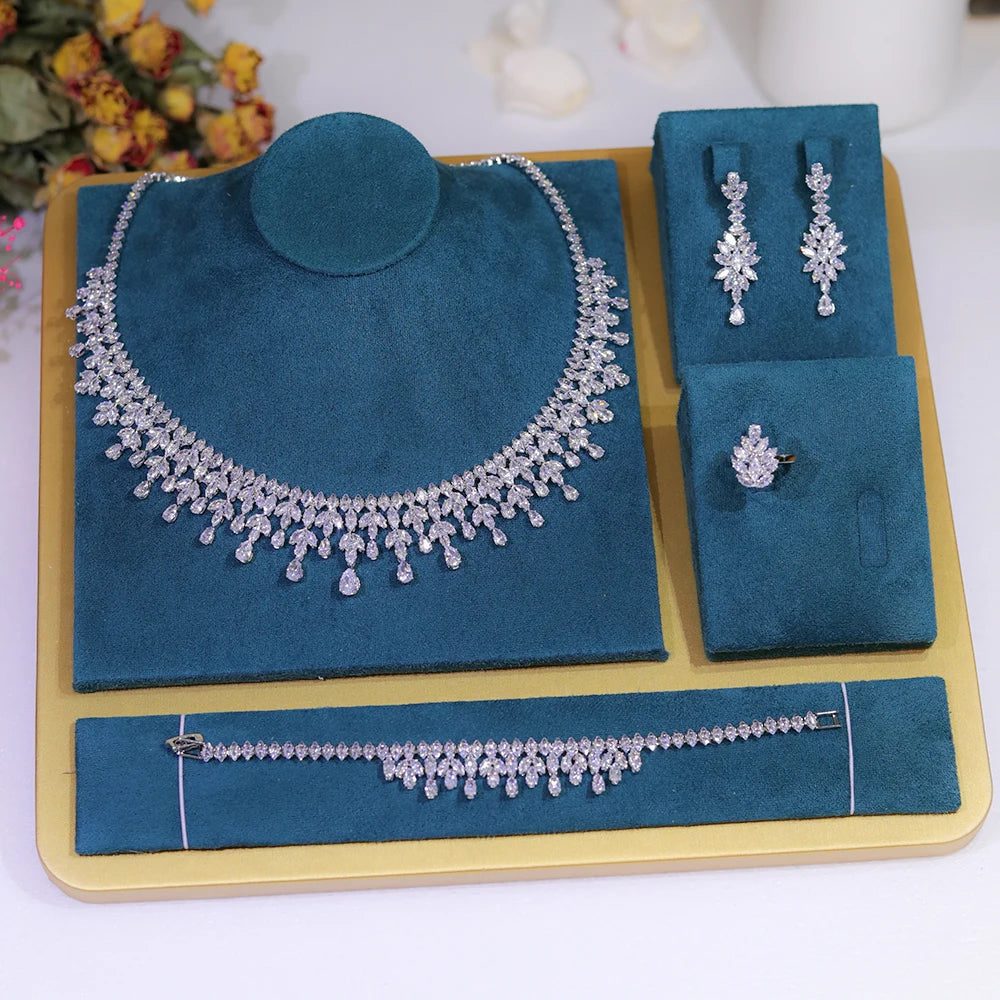 Elegant Leaf Design Bridal Jewelry Set