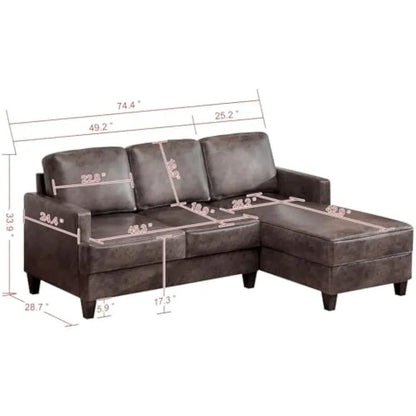 Stylish Faux Leather L-Shaped Sectional Sofa