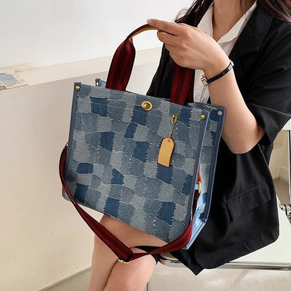 2024 Trendy Denim Handbag with Wide Strap