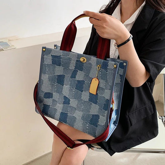 2024 Trendy Denim Handbag with Wide Strap