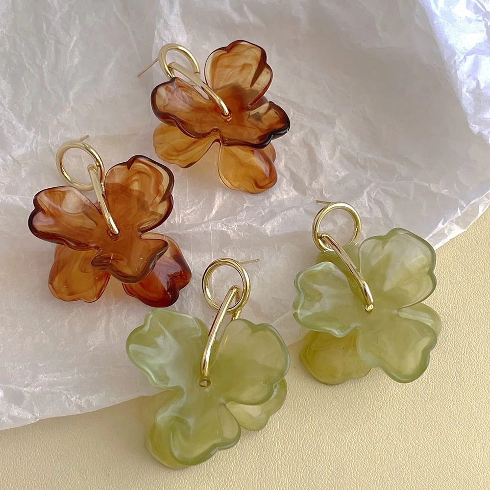 Vintage Amber Flower Earrings for Women
