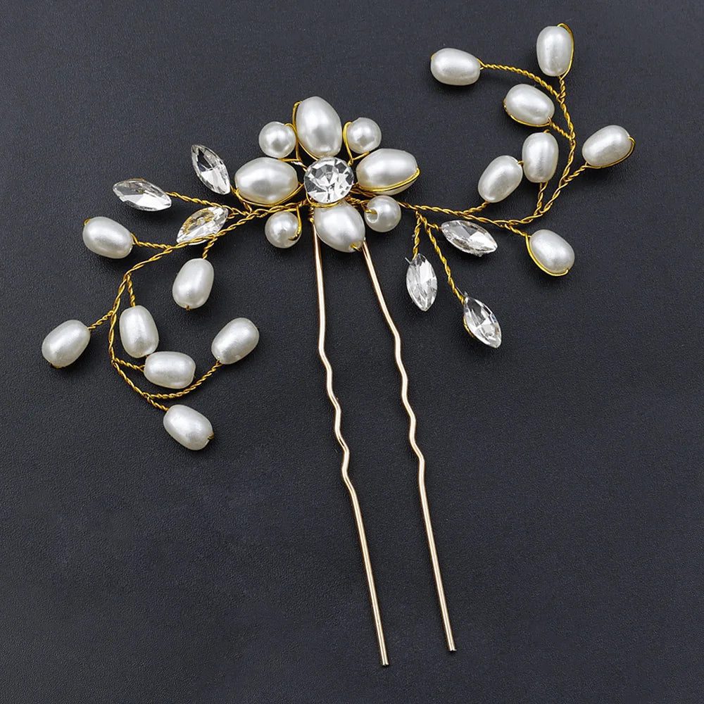Elegant Floral Crystal Pearl Wedding Hairpin