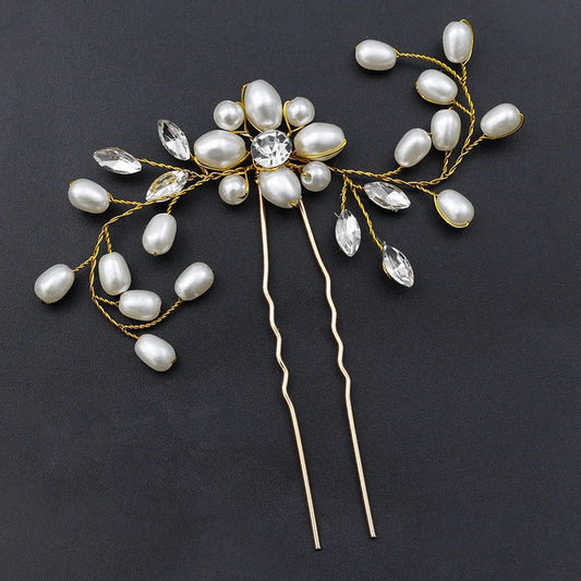 Elegant Floral Crystal Pearl Wedding Hairpin