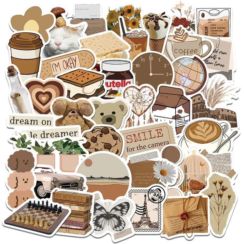Vintage Brown Aesthetic Stickers for Stationery