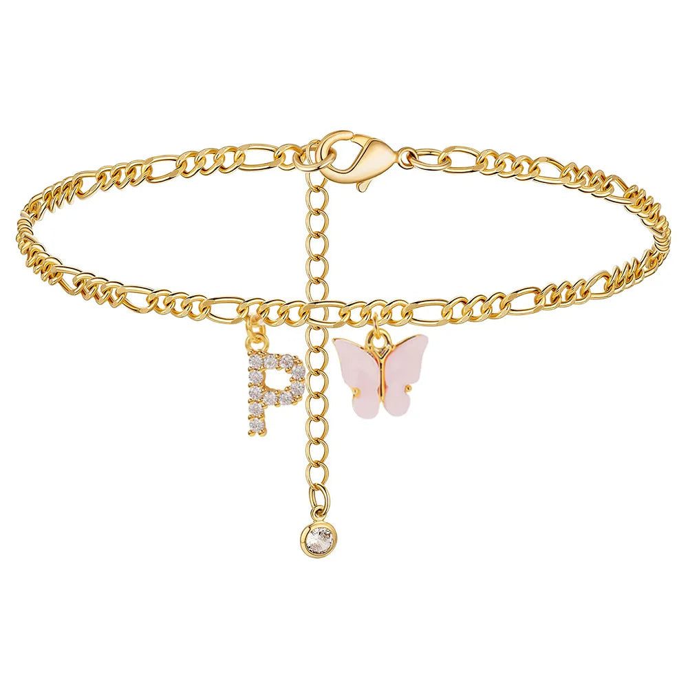 Waterproof Initial Letter Anklets for Women