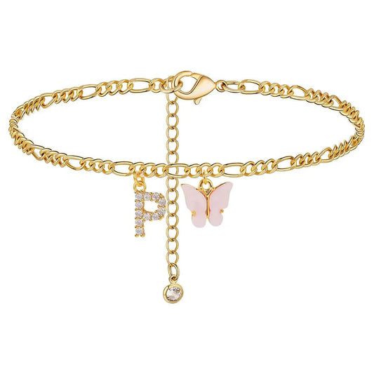 Waterproof Initial Letter Anklets for Women