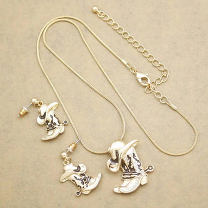 Western Cowgirl Hat Necklace Earring Jewelry Set