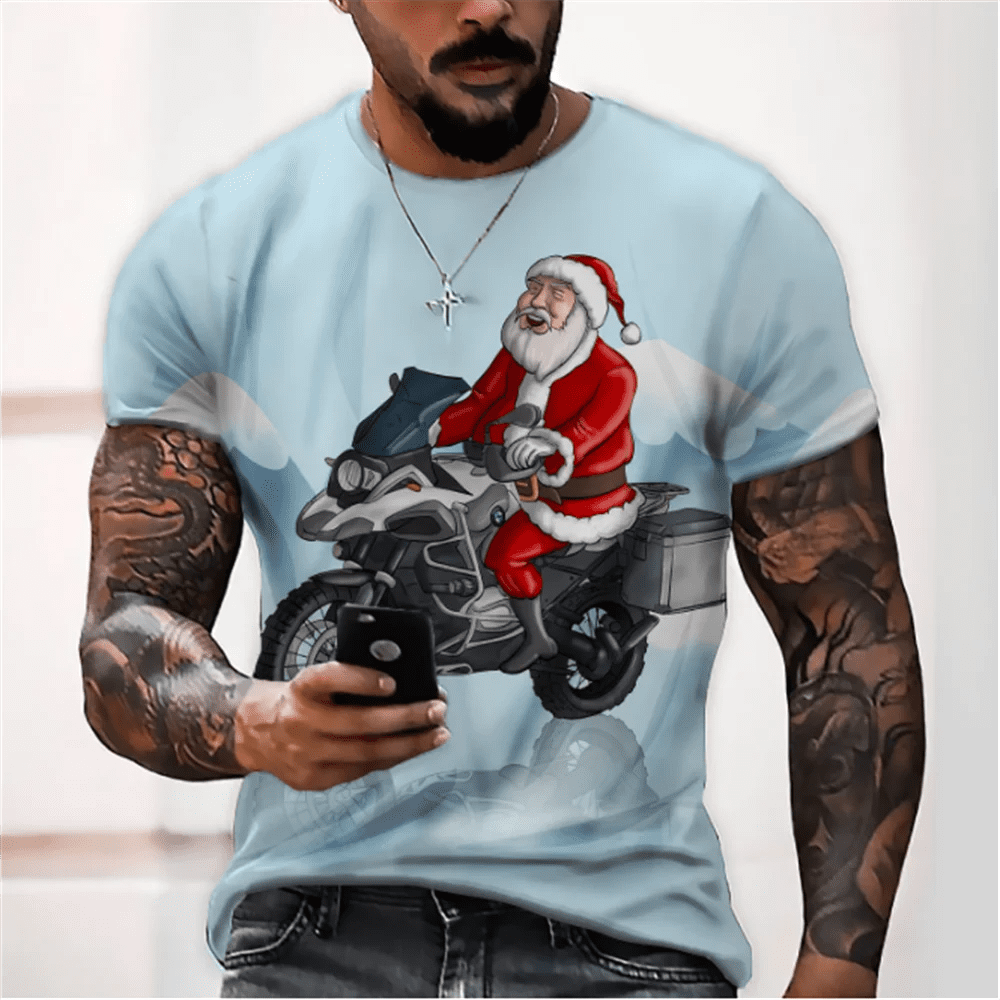 3D Santa Print Men's Christmas T-Shirt