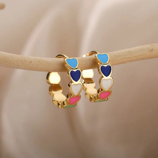 Waterproof Gold Heart Earrings for Women