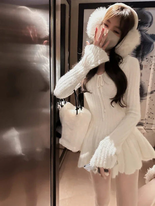 Elegant Sweet Knitted Sweater Dress Women