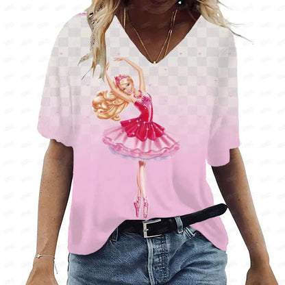 Pink V-Neck Casual T-Shirt for Women