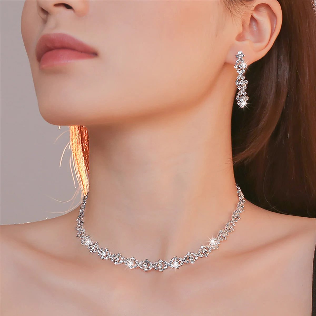 Elegant Bridal Crystal Necklace and Earrings Set