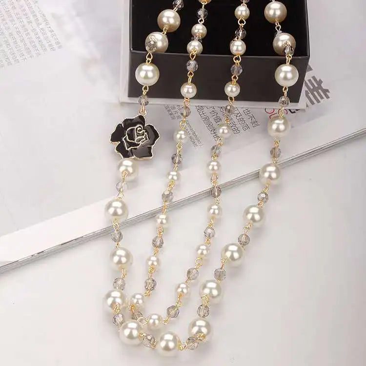 Elegant Vintage Camellia Pearl Long Necklace