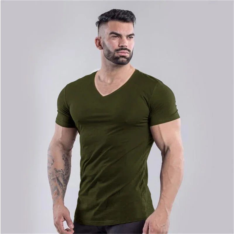 Men's Slim Fit V-Neck Cotton T-Shirt