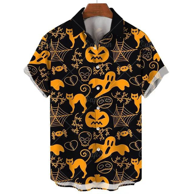 Men's Hawaiian Halloween Shirt with Devil Print