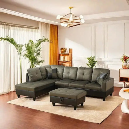 Modern L-Shaped Sofa with Ottoman for Living Room