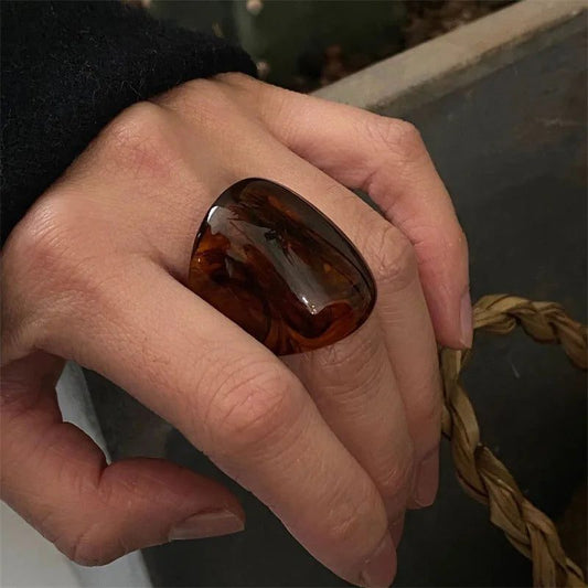 Trendy Large Amber Resin Geometric Rings