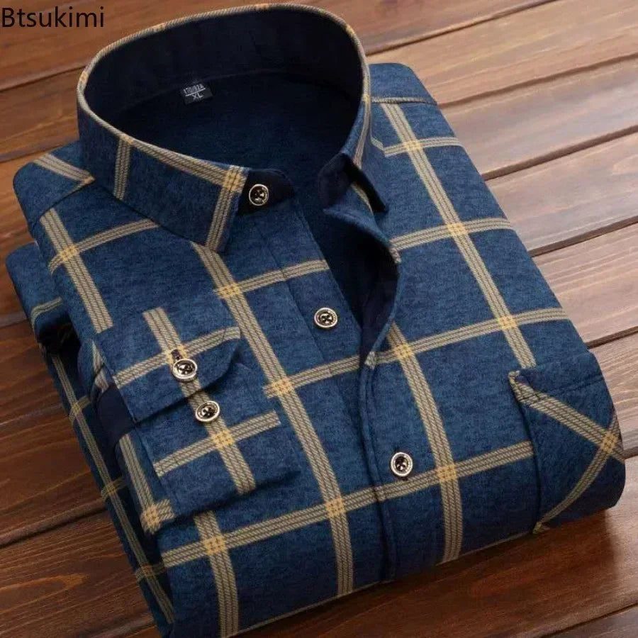 2024 Men's Flannel Plaid Winter Dress Shirt