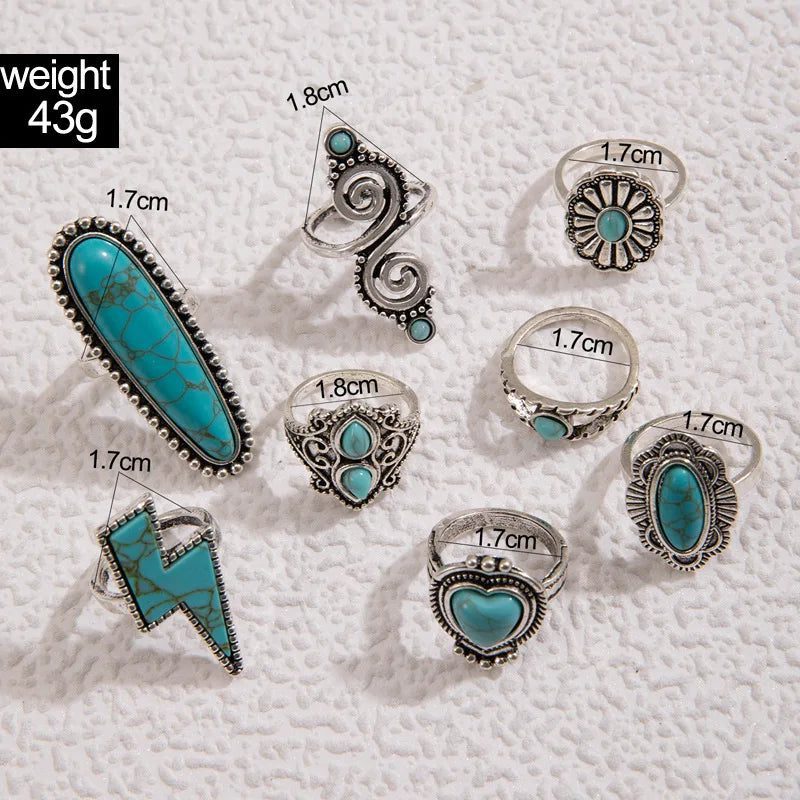 8Pcs Vintage Bohemian Turquoise Knuckle Rings