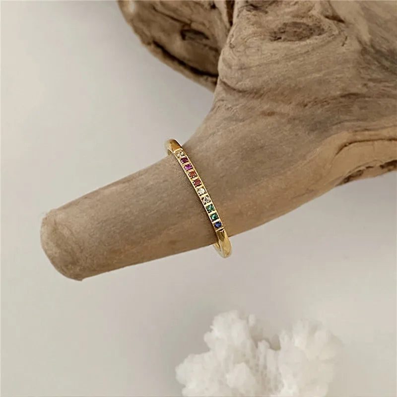 Waterproof Rainbow Zircon Finger Rings for Women