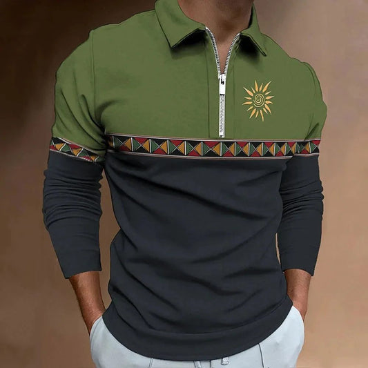 Retro Color Block Men's Golf Polo Shirt