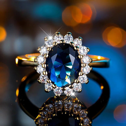 Vintage Blue Zircon Engagement Ring for Women