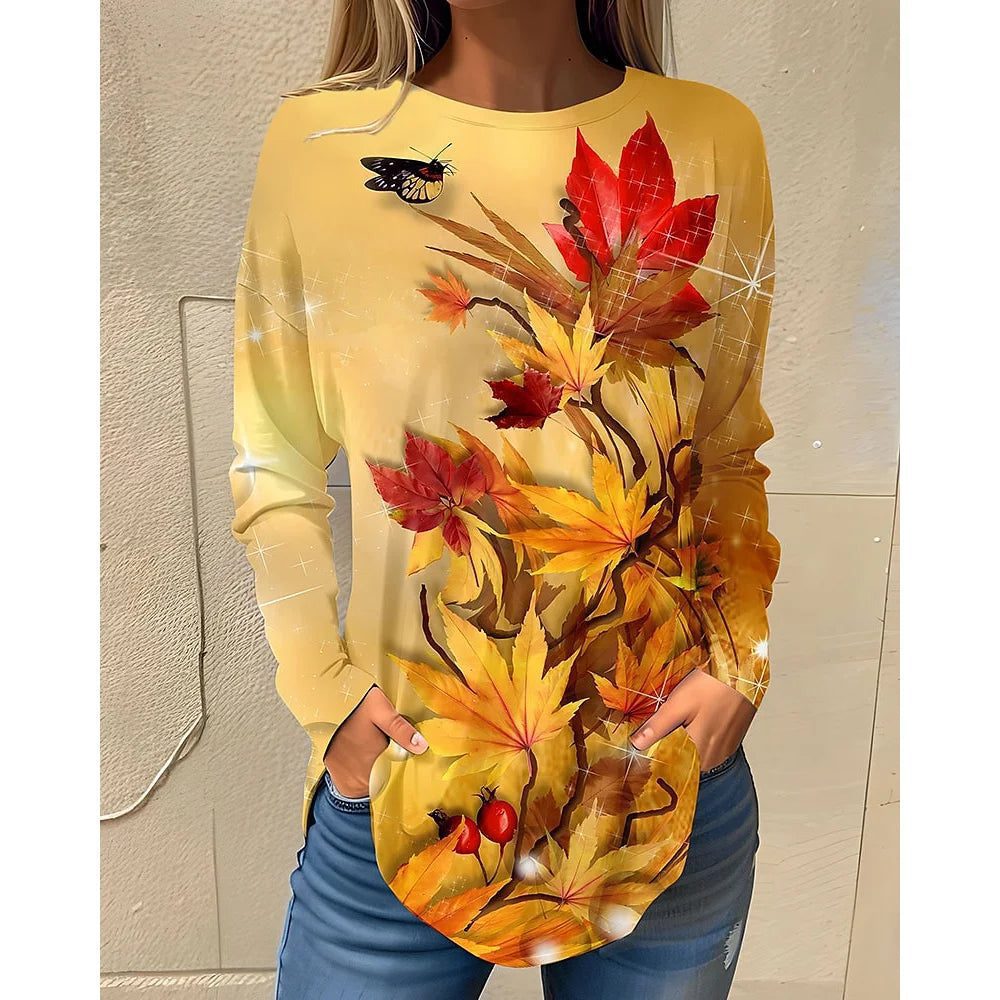 Stylish Long Sleeve Floral Cotton T-Shirts for Women