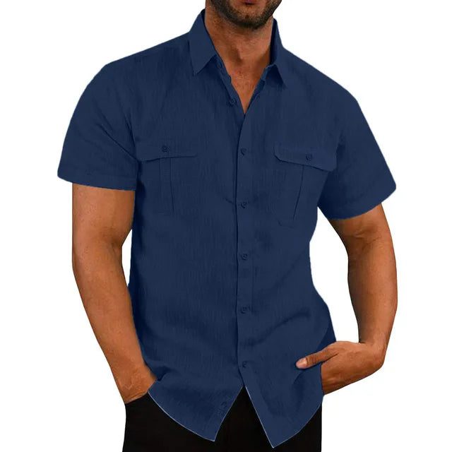 Men's Casual Linen Short Sleeve Pocket T-Shirt