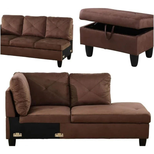 Modern L-Shaped Sofa with Ottoman for Living Room