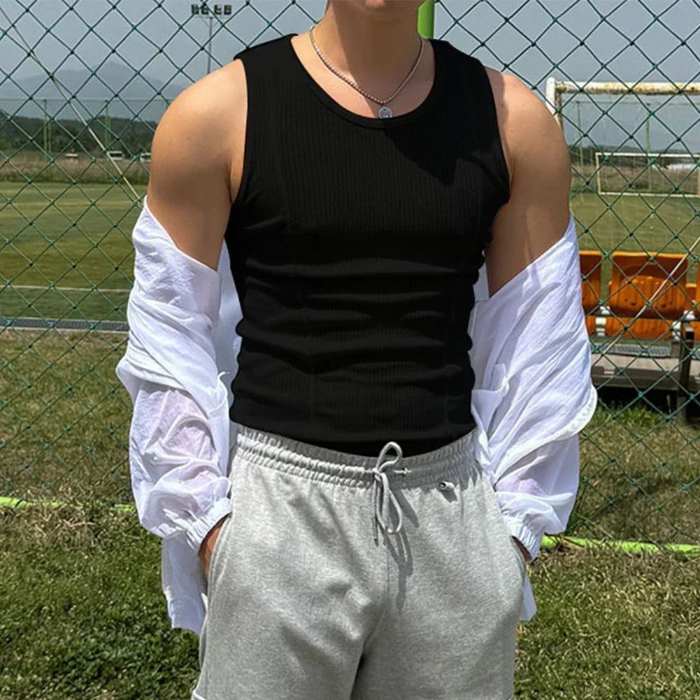 Men's Ribbed Tank Top for Gym Running