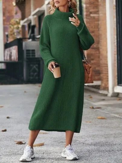Women Loose High Collar Long Sweater Dress