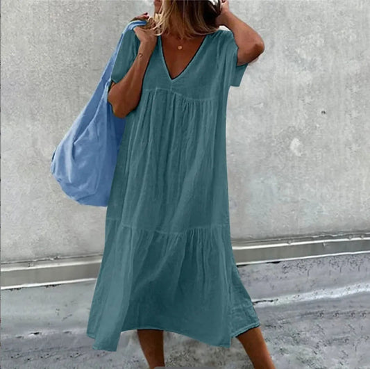 Chic Cotton Linen Midi Dresses for Women