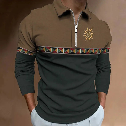 Retro Color Block Men's Golf Polo Shirt