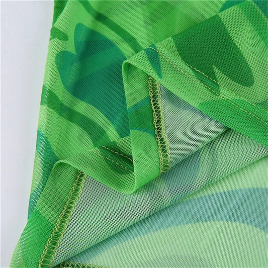 Pink Heart Print Mesh Crop Top Women