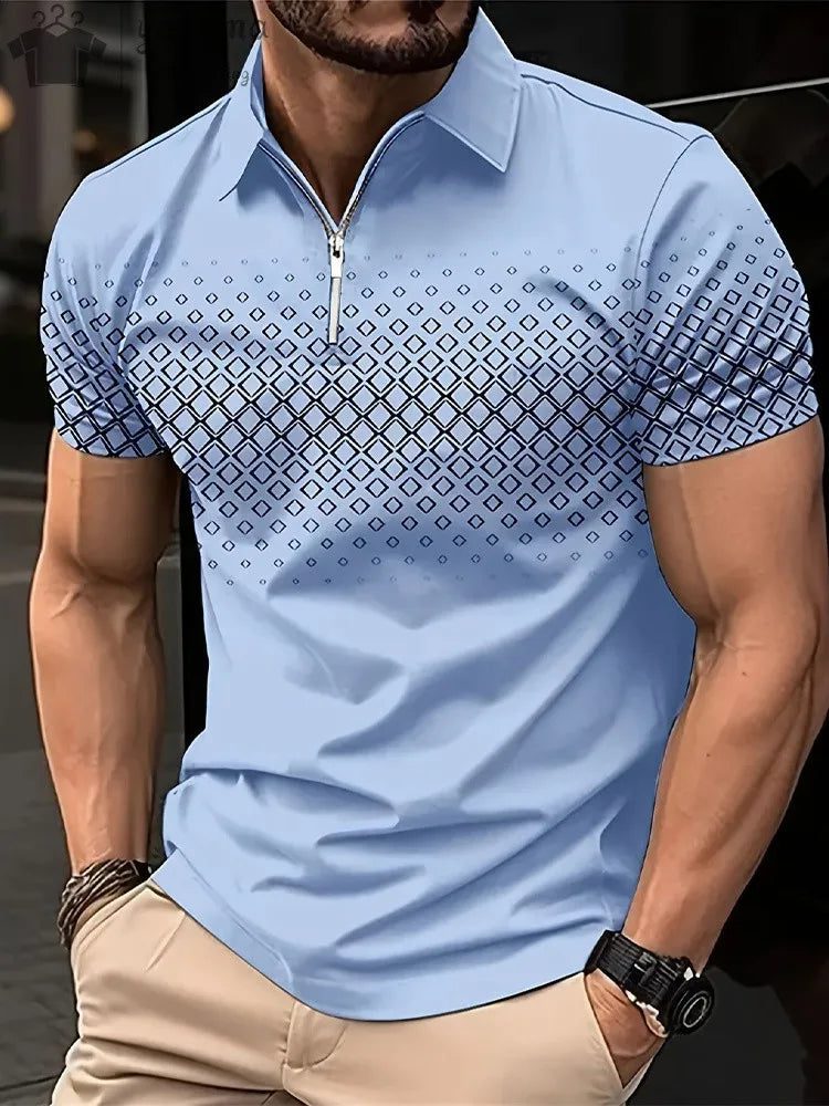 Men's Solid Zipper Polo Golf Shirt