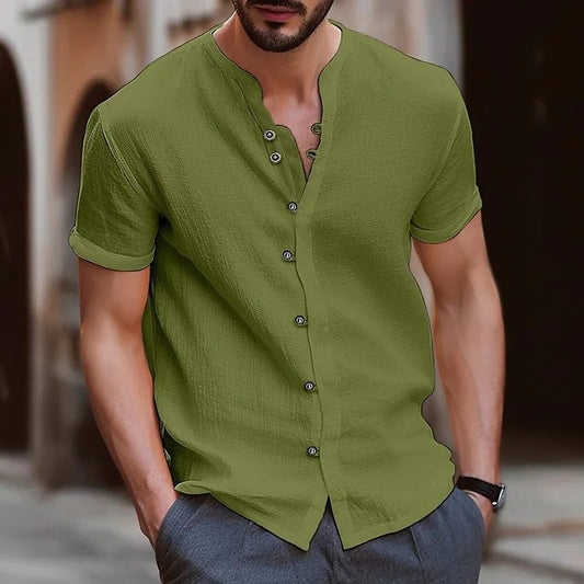 Men's Casual Retro Linen Short-Sleeve Shirt