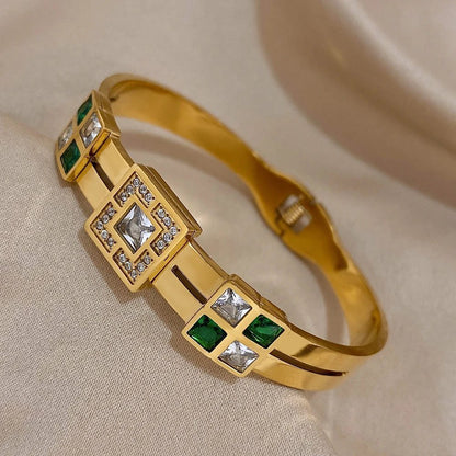 Luxury Waterproof Emerald Green Zircon Bangle Bracelet