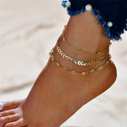 Waterproof Double-Layer Gold Anklets for Women