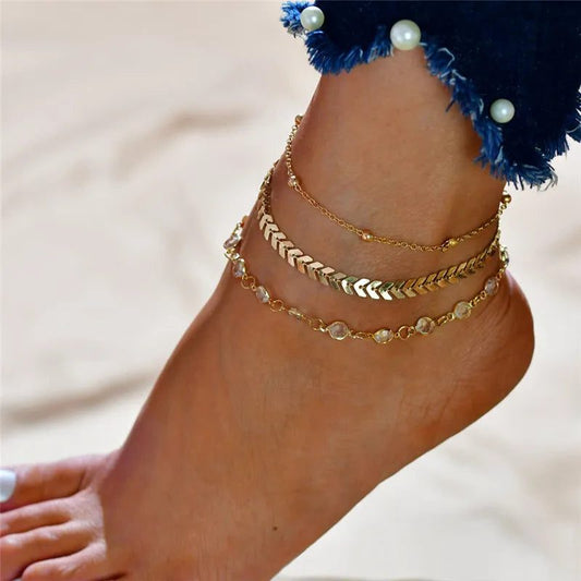Waterproof Double-Layer Gold Anklets for Women
