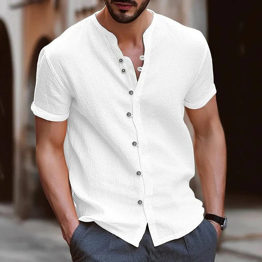 Men's Casual Retro Linen Short-Sleeve Shirt