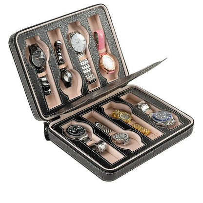 Portable Travel Watch Case with Zipper Storage