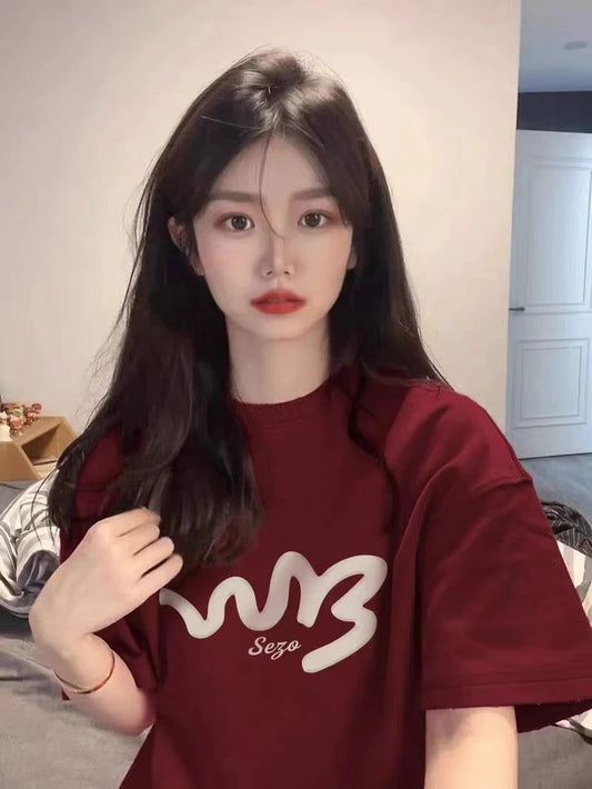 Trendy Wine Red Cotton T-Shirts for Women