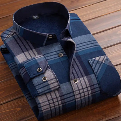 2024 Men's Flannel Plaid Winter Dress Shirt