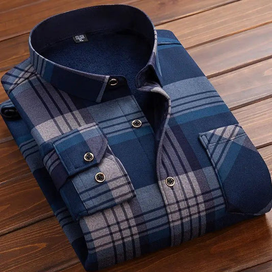 2024 Men's Flannel Plaid Winter Dress Shirt