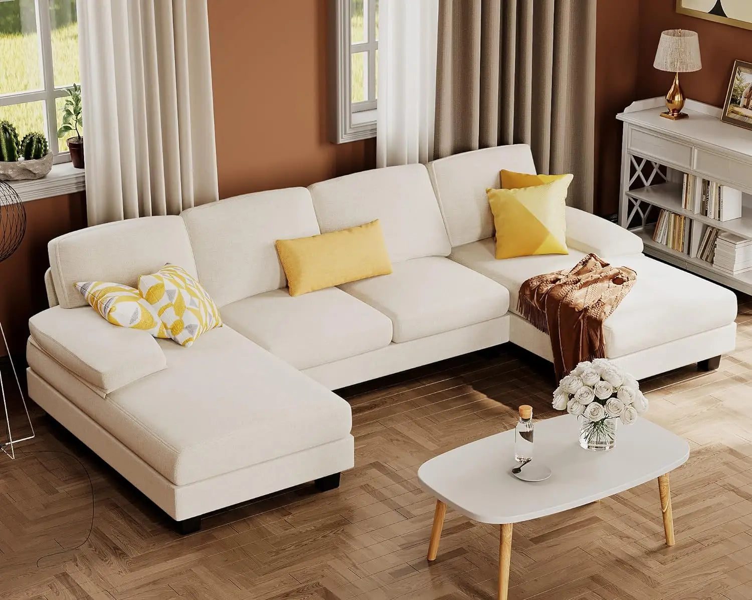 U-Shaped Linen Sofa Set for Living Room
