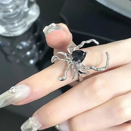 Gothic Black Spider Rings for Women Jewelry