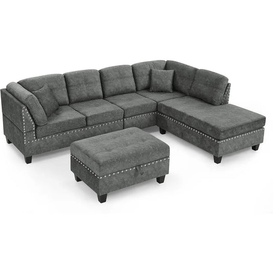 L-Shaped Sectional Sofa Set with Storage